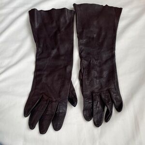 Vtg Elegant Dark Brown Leather Gloves unlined